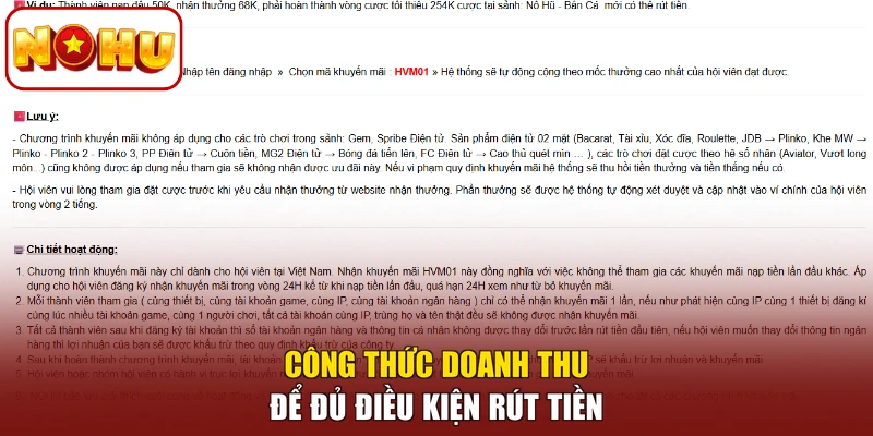 Công thức doanh thu để đủ điều kiện rút tiền